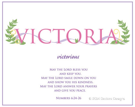 VICTORIA Name Art Canvas with Name Meaning and Scripture