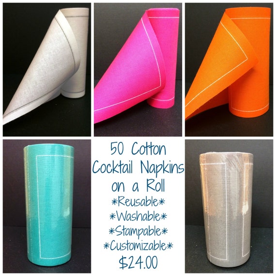 50 Cotton Cocktail Napkins on a Roll Stampable Reusable