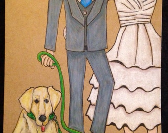 Wedding Card Custom Hand-Drawn Ink & Colored by PutAWordOnIt