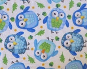 Flannel, Cotton Flannel Fabric, Quilt Flannel, Baby Fabric,Blue Owls on White, Flannel by Fabri-Quilt, Companion Fabric, By the Yard