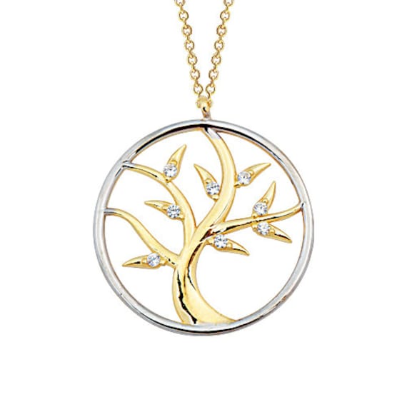 Tree of Life 14k Solid Gold Necklace White Gold Yellow Gold