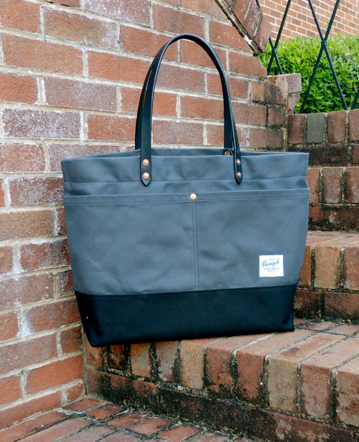 Waxed Canvas Tote Bag with Leather Handles Extra Large