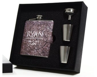 Outdoor Wedding, 3 Groomsmen Gifts, Rustic Wood Flask Gift Sets