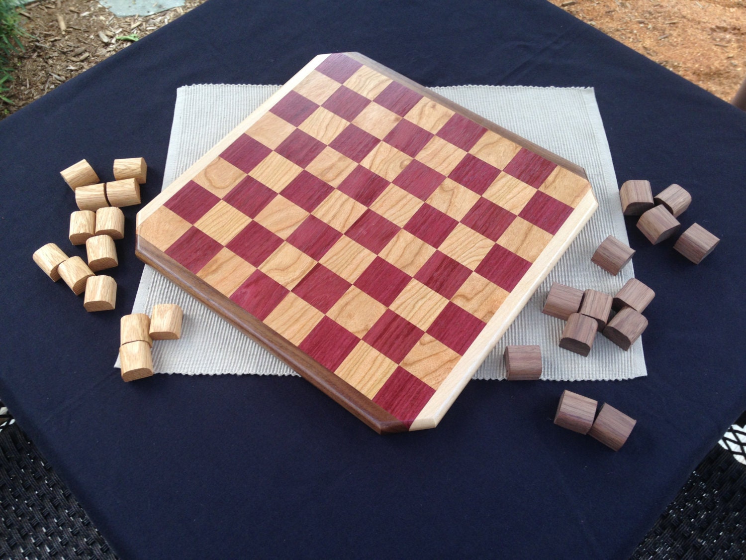 Handmade Exotic Wood Checkers Set FREE SHIPPING