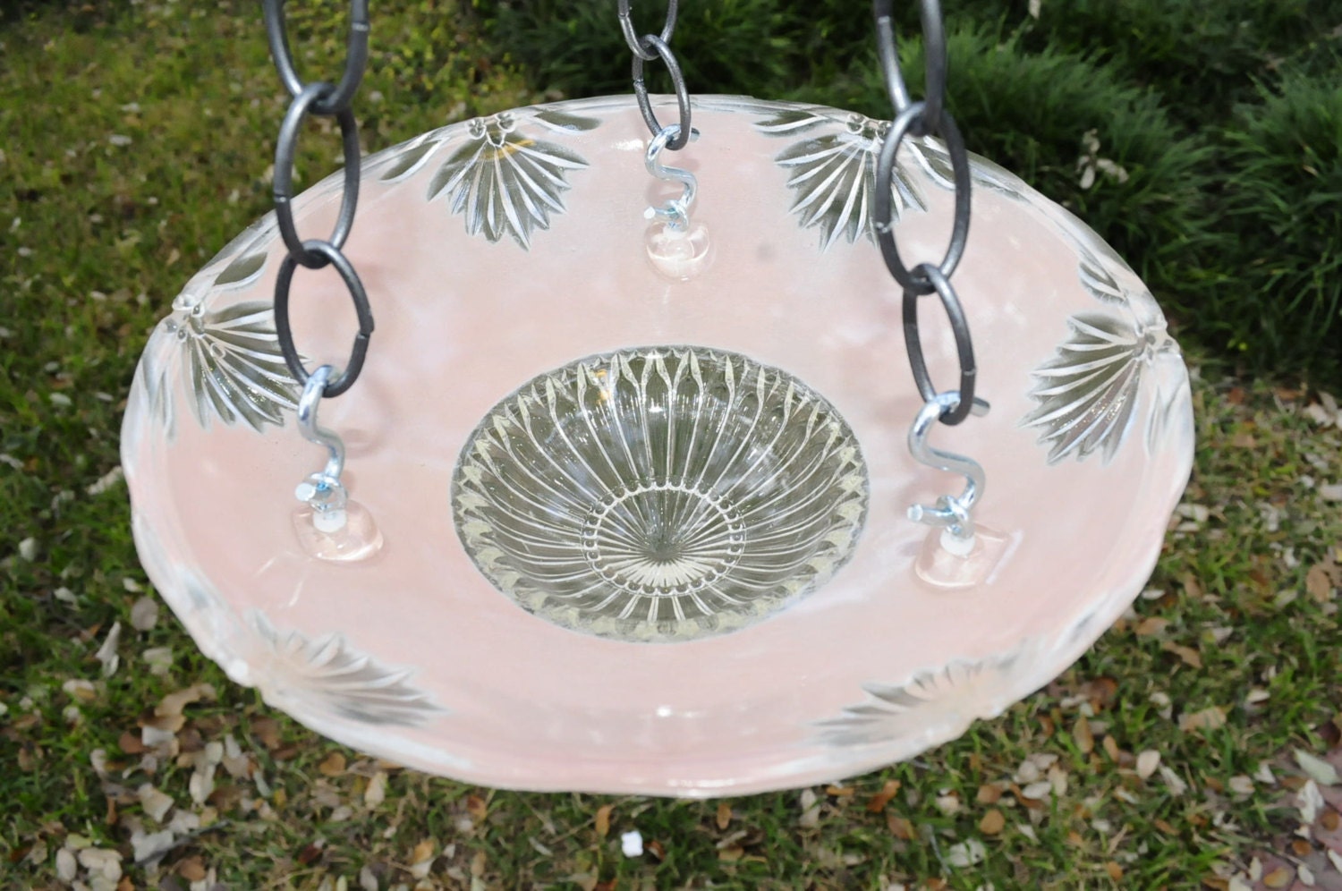 Glass bird feeder hanging bird bath