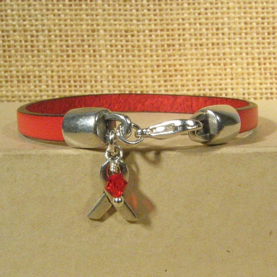 Heart Disease Awareness Bracelet Red 5mm Flat Leather Bracelet with