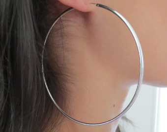 Sterling Silver Large Hoops/Big Tube Hoops/Gypsy Hoops/Large .925 Sterling Silver Continuous Hoop/Endless Hoops/Large Silver Hoop Earrings
