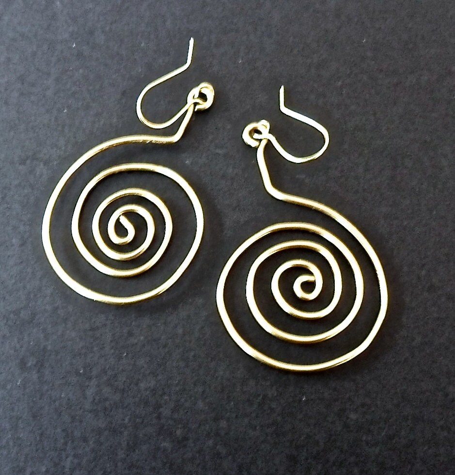 Raw brass earrings spiral brass wire jewelry by Dawily2 on Etsy