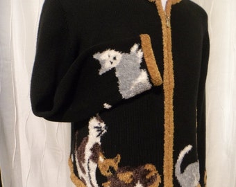 Cat Lover's Sweater, Cat Sweater - (Size: Medium), Black Sweater, Crazy ...