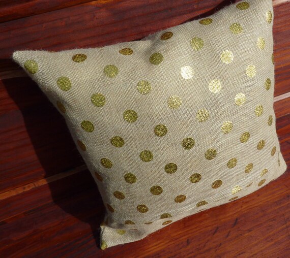 Gold Polka Dot Burlap Pillow Covers Zippered Pillow Decorative