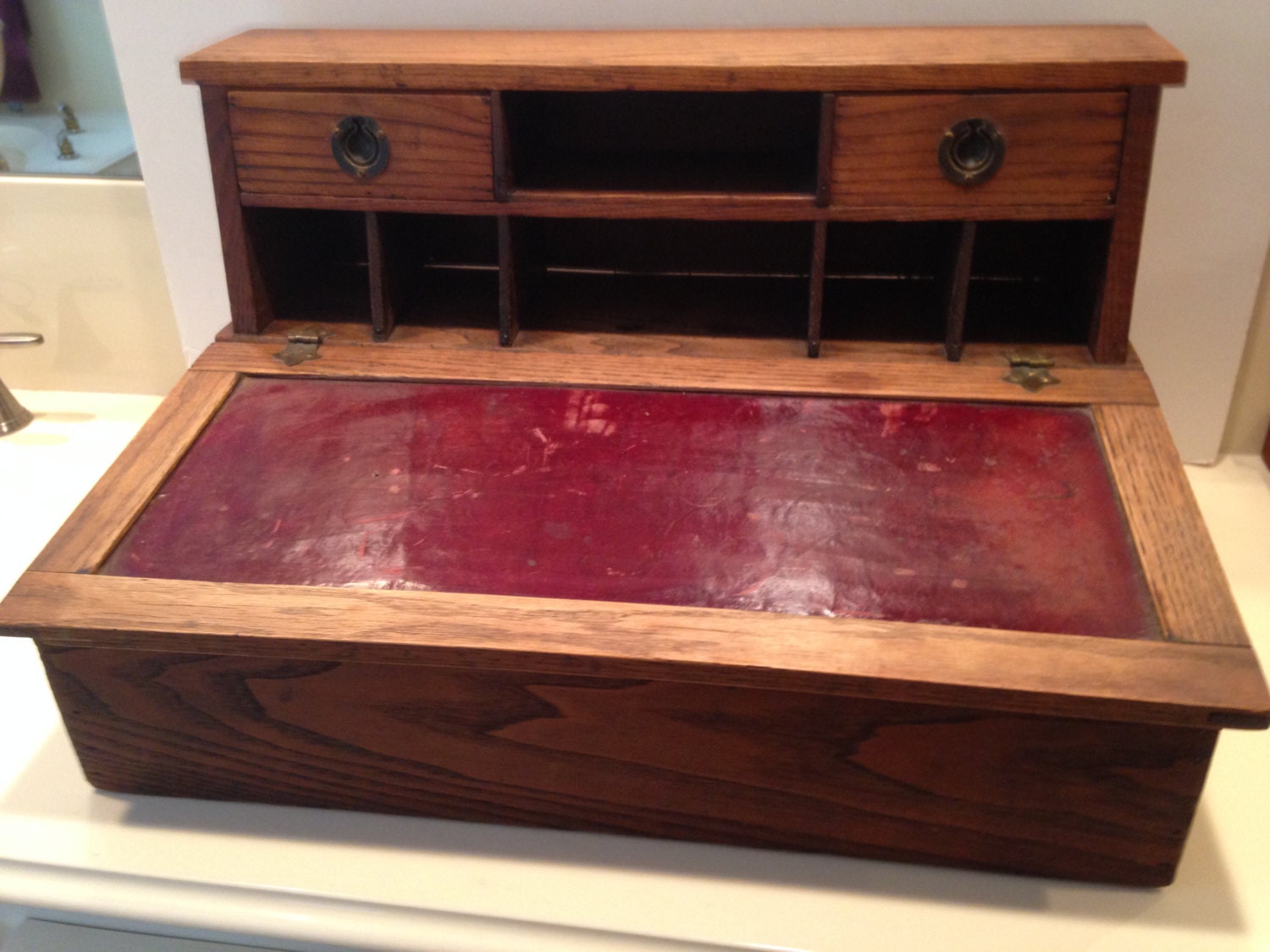 Vintage Table top Writing Desk With Leather by VintageandReclaimed