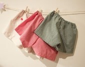 Boy's shorts, check cotton fabric, elastic waistband , inside seams serged