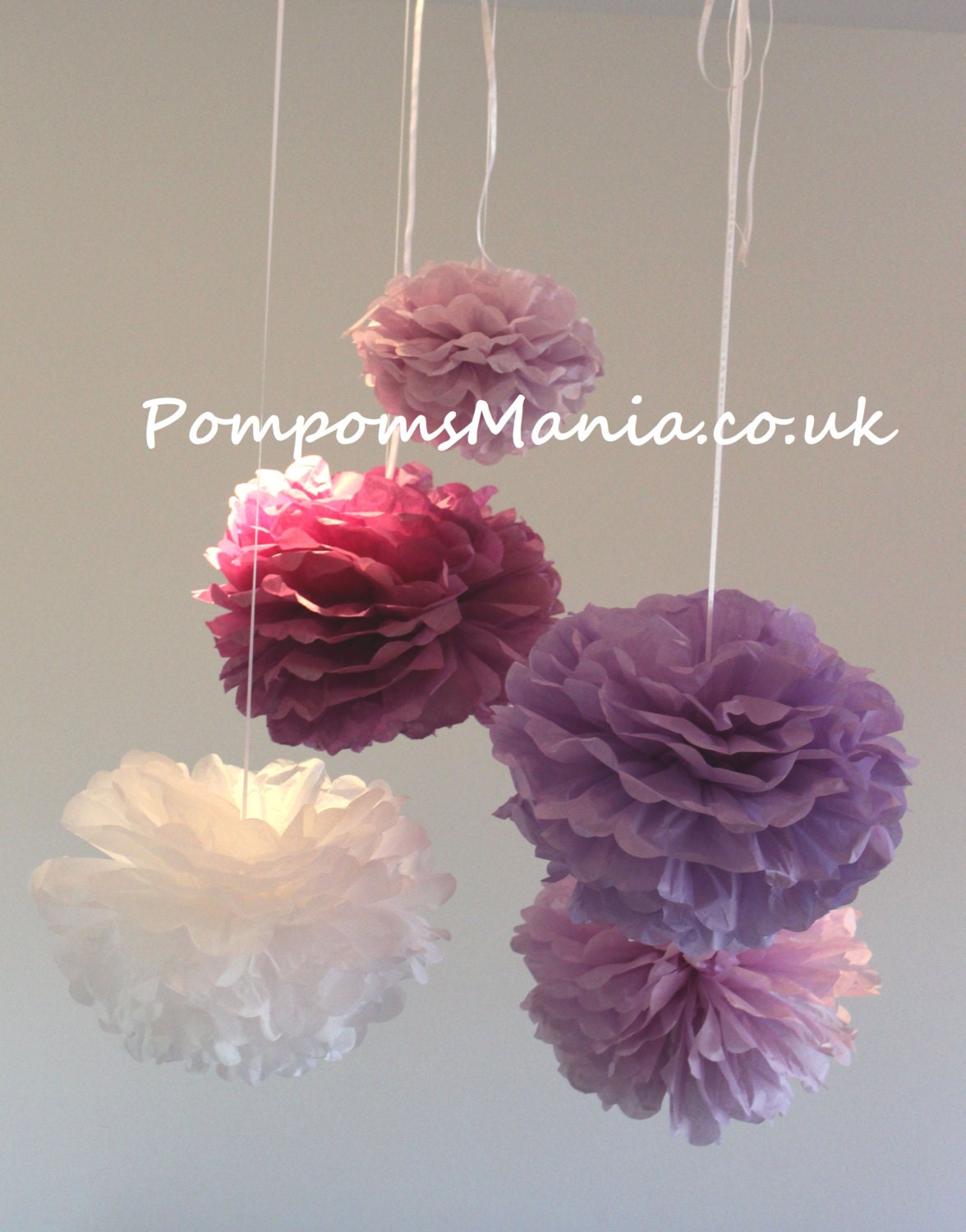 Set of 20 units in 9" lenght of tissue paper pom poms - handmade - lots of colours to choose from