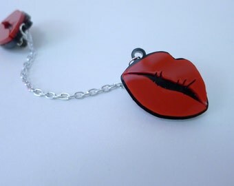 Red Lips Sweater Guards - Retro Pin up Fashion Accessory Cardigan Clips