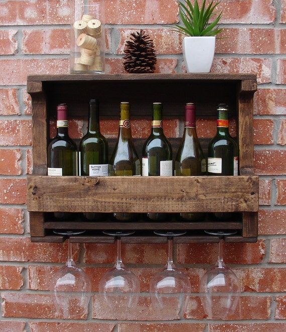 Simply Rustic 6 Bottle Wall Mount Wine Rack with 4 by KeoDecor