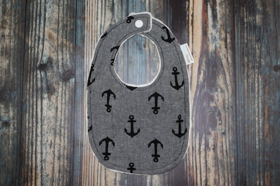 Gender neutral absorbant nautical anchor bib cotton and minky backing