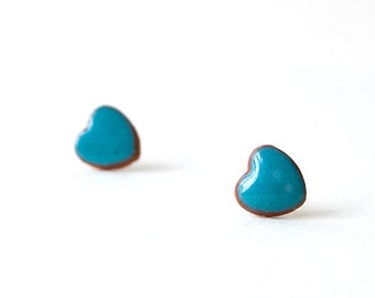Heart Stud Earrings, Heart Earrings, Turquoise Heart Earrings, Silver 925, Stud Earring, Heart, Ceramic Earrings, Turquoise, Natural Jewelry