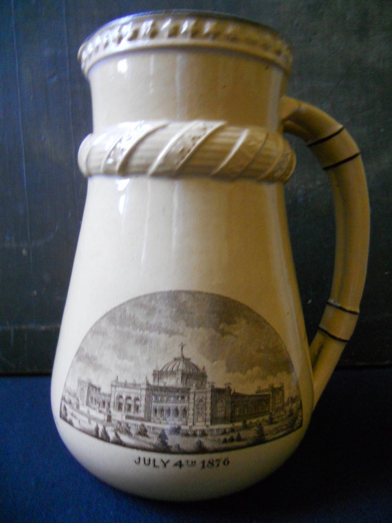 SALE Antique Yellow Ware Pitcher Rare Centennial Pitcher