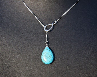 lariat necklace in white gold, infinity necklace, turquoise necklace ...