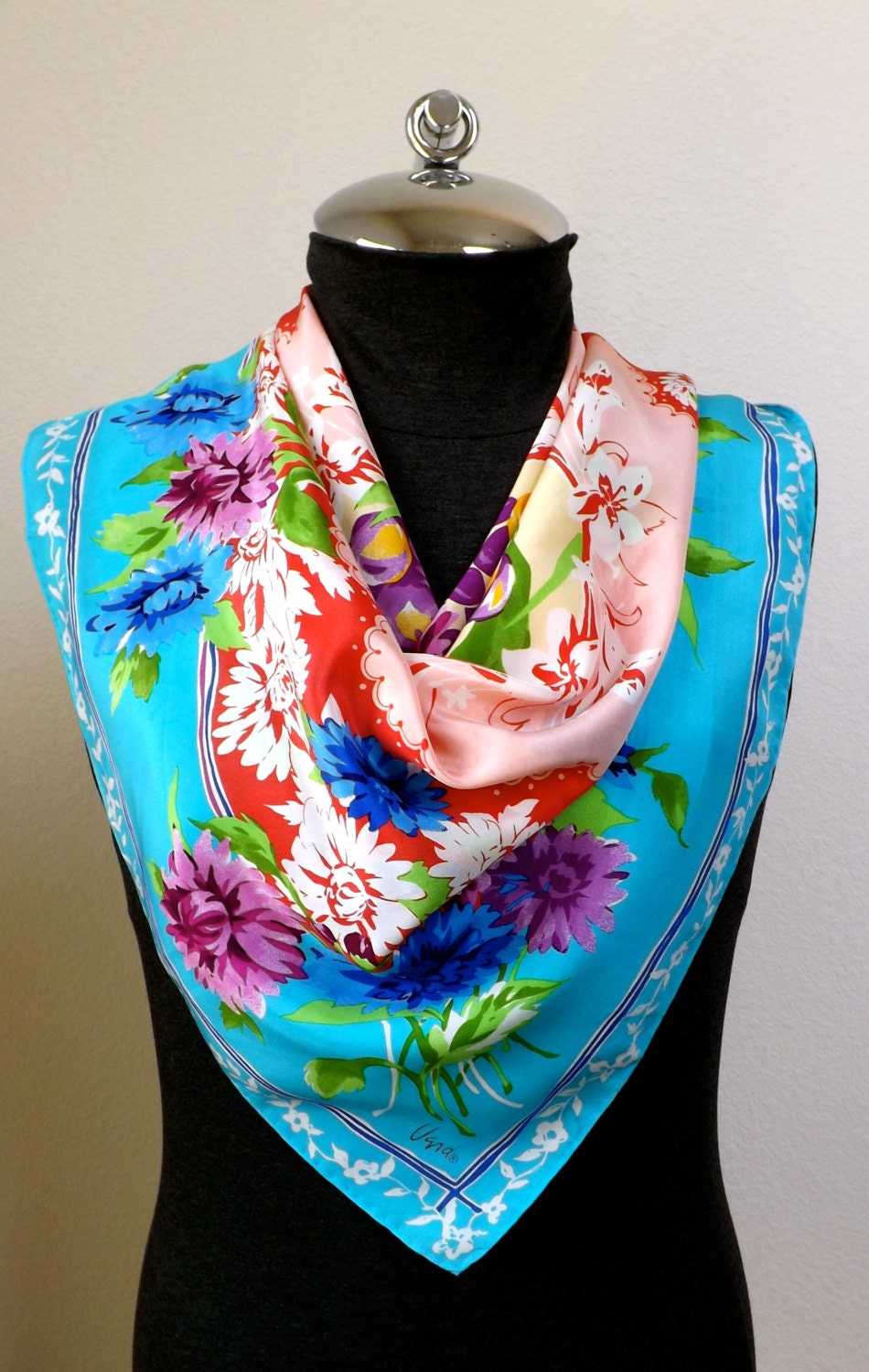 Vera Silk Scarf Bright Multi Color Floral Design From The