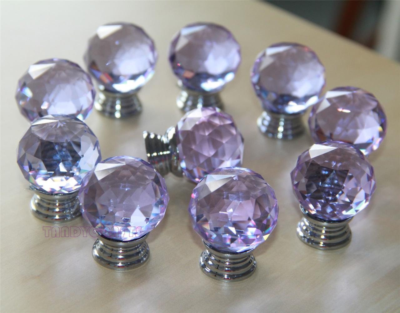8 PCS Purple Crystal Knobs / Dresser Drawer Knobs Pulls