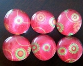 Flowers and Dots Marble Magnets - Set of 6