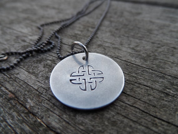 Hand stamped Necklace Celtic Symbol Necklace. Oxidized