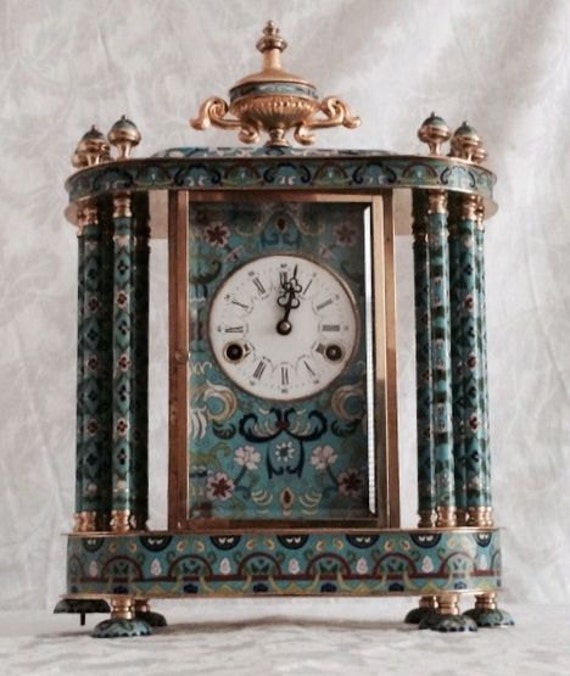 Chinese Beautiful Cloisonne Mantle Clock Enamel Hand painted