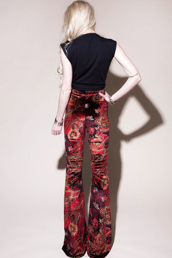 Red Paisley Velvet Bell Bottoms