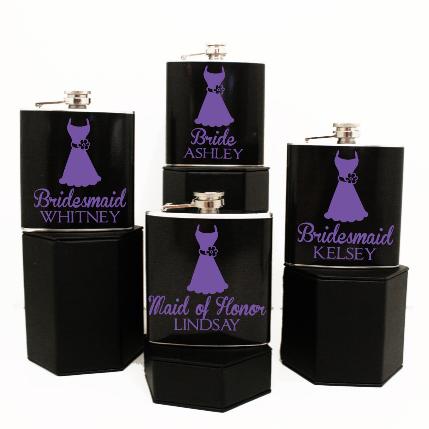 Custom Wedding Party Flask Set 4 Bridesmaid Flask