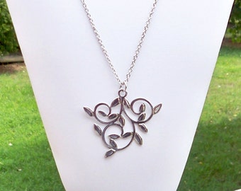 Silver Leaf Necklace Silver Leaves Necklace Silver Leaf Pendant Necklace Leaf on Silver Chain Necklace Long Leaf Pendant Necklace