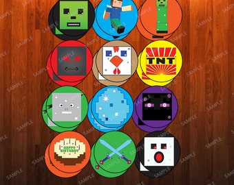 Minecraft-Inspired Circular Cupcake Toppers
