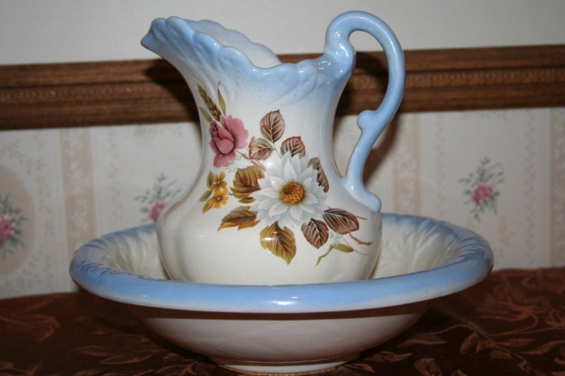 Vintage Pitcher and Basin Set Marked Ironstone England 1890