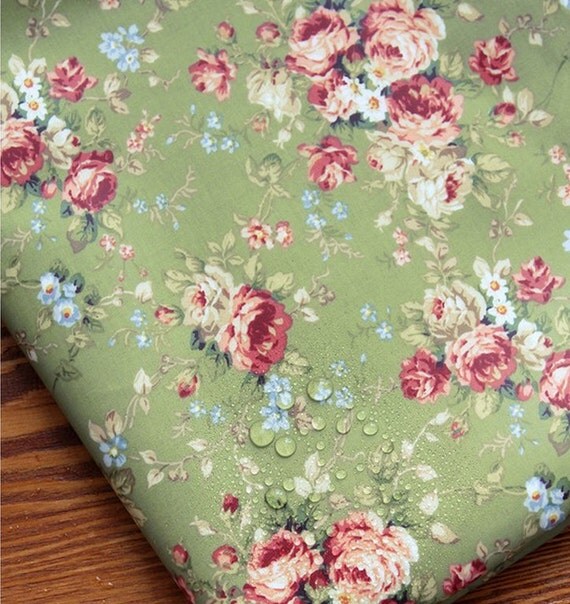 Laminated Cotton Fabric Green Flower By The Yard by FabricBonita