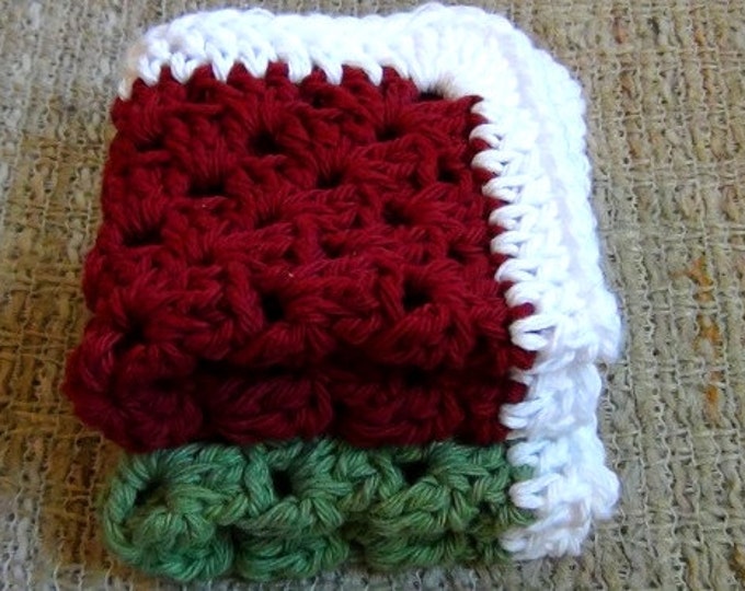 Washcloths - Dishcloths - Set of 2 Cotton Crocheted Washcloths / Dishcloths