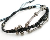 Black and gunmetal micro macrame bracelet  black nylon cord.