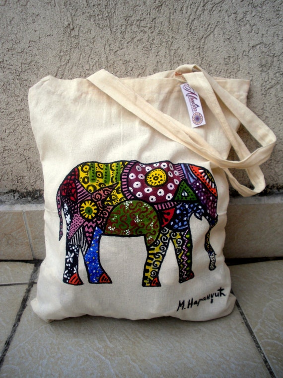 ELEPHANT BAG Canvas tote bag Handpainted bag Tote bag Cute colorful bag Hippie reggae bohemian bag Hippie fashion Elephant tote bag Africa