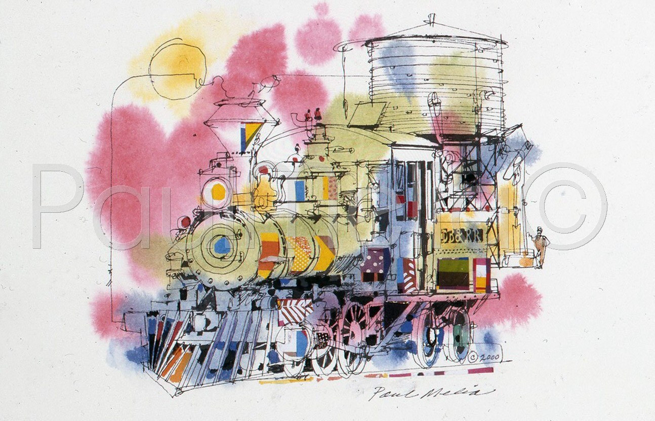 Locomotive Watercolor Print Train Painting by PaulMeliaPrints