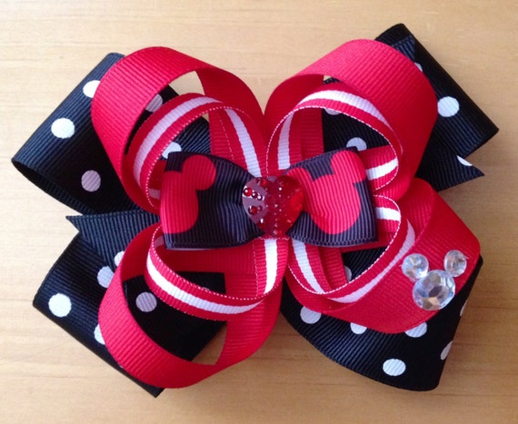 Items similar to Hair Bow: Disney Mickey Mouse hair bow red and black ...