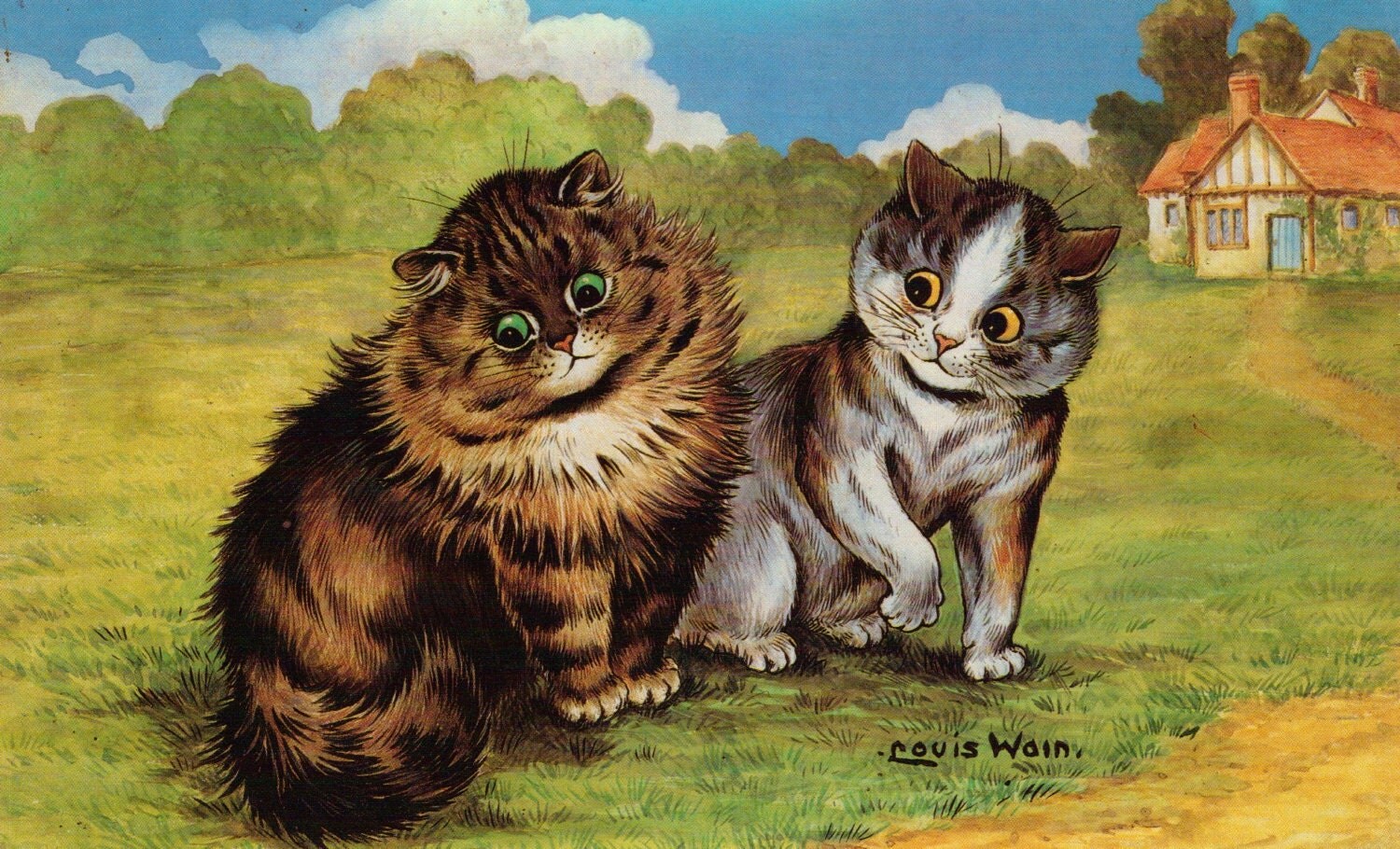 Louis Wain Cat Print Art Beautiful Cats in by Victorianaprint