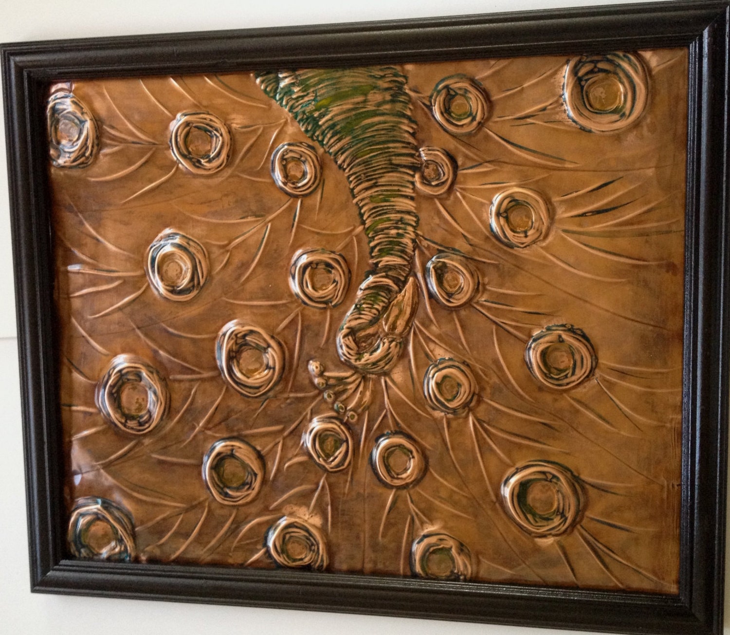 Copper Relief Wall Art Peacock black frame by CopperByT on Etsy