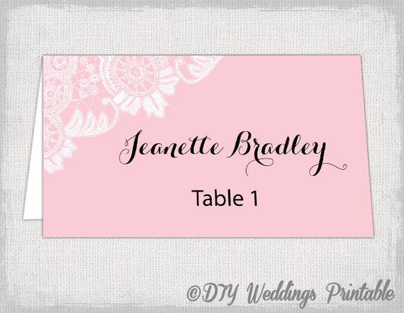 Wedding place card template Powder Pink DIY wedding name cards