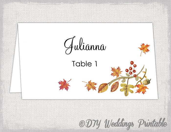 Download Printable Place card template fall name cards DIY