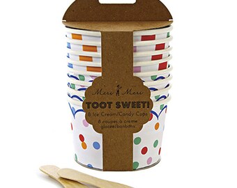 Toot Sweet Ice Cream Cups (8), Spotty Candy Cups, Meri Meri Gelato Cup, Ice Cream Bowls, Colorful Polka Dot & Stripe Ice Cream Party Dishes