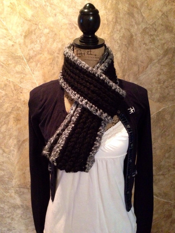 Chunky Crochet Scarf Wool Scarf Black Scarf by TheCottonOlive