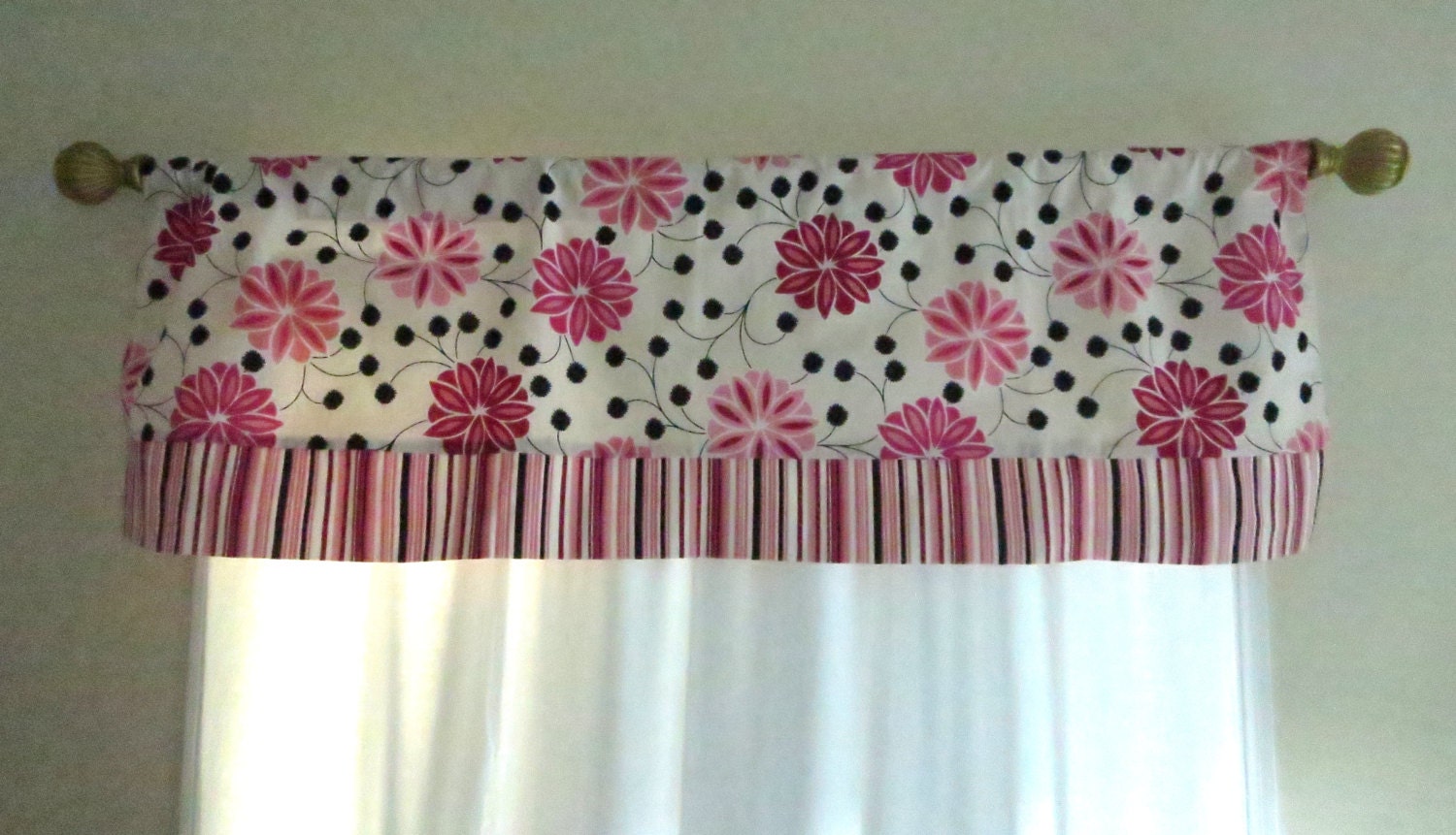 Pink window valance girl window valance floral valance