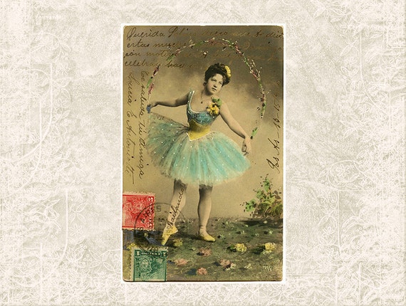 Digital Postcard Download - Victorian Ballet Photo Antique Postcard Photo Ballerina - Old Vintage Postcard - Printable JPG INSTANT DOWNLOAD