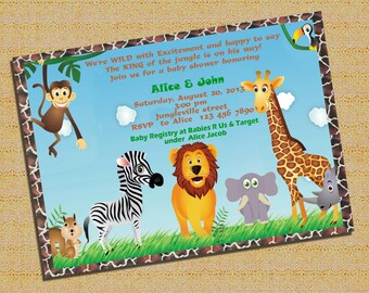 Twin Boys Safari Baby Shower Invitations Jungle Animal Theme