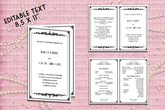 Printable Wedding Program Template Great Gatsby Style Art