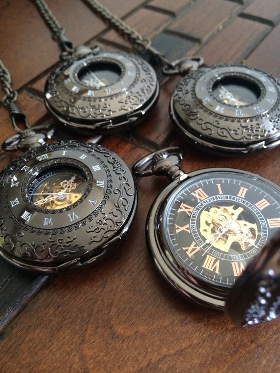 Set of 3 Black Pocket Watches with Vest by PocketwatchKeepsakes